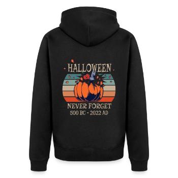 Halloween Never Forget Retro Kürbis Hammer - Unisex Premium Bio Zip Hoodie - Schwarz - Hinten - Nico (187cm)
