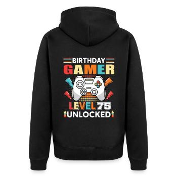 Birthday Gamer Level 75 Unlocked 75 Birthday - Unisex Premium Organic Zip Hoodie - black - Back - Nico (187cm)