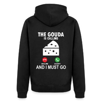 The Gouda calls and I have to go - Unisex Premium Organic Zip Hoodie - black - Back - Nico (187cm)