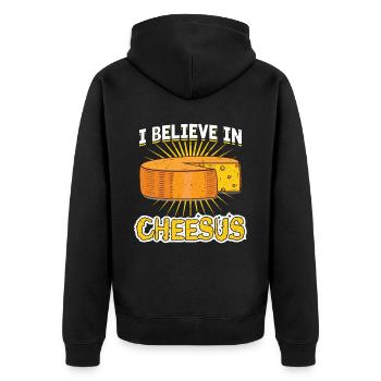 I believe in cheese - Gouda cheese - Unisex Premium Organic Zip Hoodie - black - Back - Nico (187cm)