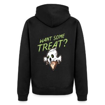 Want Some Treat Scary Cute Ghost Ice Cream - Unisex Premium Bio Zip Hoodie - Schwarz - Hinten - Nico (187cm)