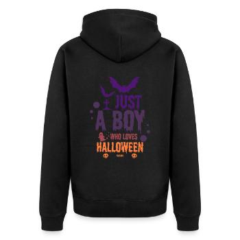Nur ein Junge der Halloween liebt - Unisex Premium Bio Zip Hoodie - Schwarz - Hinten - Nico (187cm)
