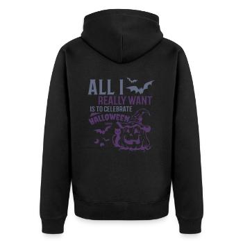 Ich möchte Halloween feiern - Unisex Premium Bio Zip Hoodie - Schwarz - Hinten - Nico (187cm)