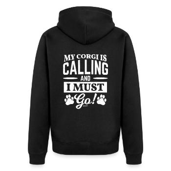 My Corgi Is Calling And I Must Go - Unisex Premium Organic Zip Hoodie - black - Back - Nico (187cm)