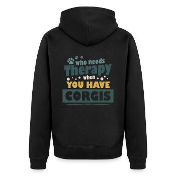 Corgi therapy funny saying for dog lovers - Unisex Premium Organic Zip Hoodie - black - Back - Nico (187cm)
