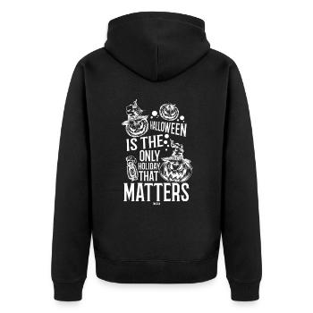 Halloween gruselige Horrorkürbisse - Unisex Premium Bio Zip Hoodie - Schwarz - Hinten - Nico (187cm)