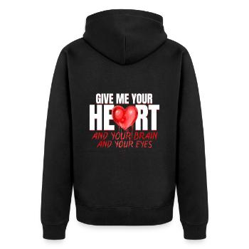 Zombie Give Me Your Heart And Brain And Eyes - Unisex Premium Organic Zip Hoodie - black - Back - Nico (187cm)