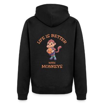 Life Is Better With Basketball Monkeys - Unisex Premium Bio Zip Hoodie - Schwarz - Hinten - Nico (187cm)
