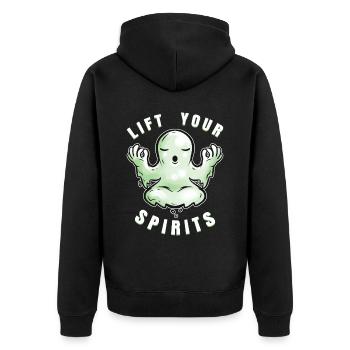 Lift Your Spirits Ghost Yoga Meditation Spirit - Unisex Premium Organic Zip Hoodie - black - Back - Nico (187cm)