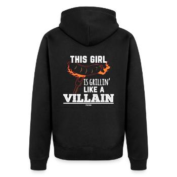 This Girl Is Grillin´ Like A Villain - Unisex Premium Bio Zip Hoodie - Schwarz - Hinten - Nico (187cm)