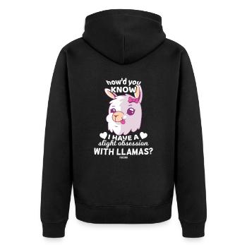 Alpaka Kuscheltier Mädchen Kinder - Unisex Premium Bio Zip Hoodie - Schwarz - Hinten - Nico (187cm)