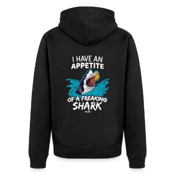 Ich habe Hunger wie ein verrückter Hai - Unisex Premium Bio Zip Hoodie - Schwarz - Hinten - Nico (187cm)