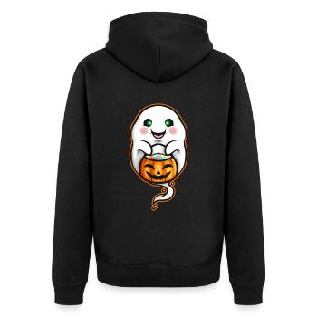 Kawaii Ghost Holding Pumpkin Trick Or Treat Bag - Unisex Premium Organic Zip Hoodie - black - Back - Nico (187cm)