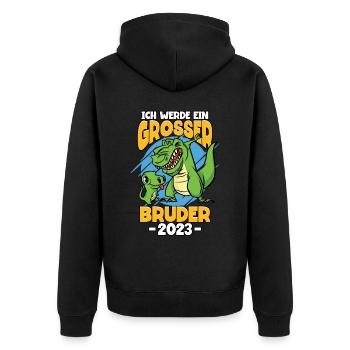 Ich Werde Ein Großer Bruder 2023 - Unisex Premium Bio Zip Hoodie - Schwarz - Hinten - Nico (187cm)