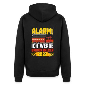 Alarm Ich Werde Großer Bruder 2023 - Unisex Premium Bio Zip Hoodie - Schwarz - Hinten - Nico (187cm)