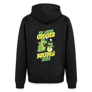 Ich Werde Ein Großer Bruder 2023 - Unisex Premium Bio Zip Hoodie - Schwarz - Hinten - Nico (187cm)
