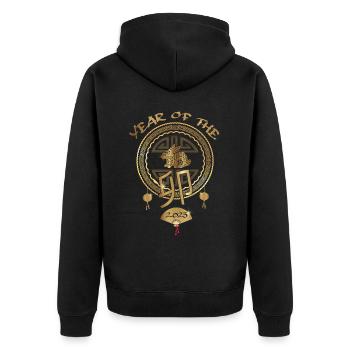 Nouvel An chinois - Année du lapin 2023 - Veste à capuche bio Premium Unisexe - noir - Dos - Nico (187cm)