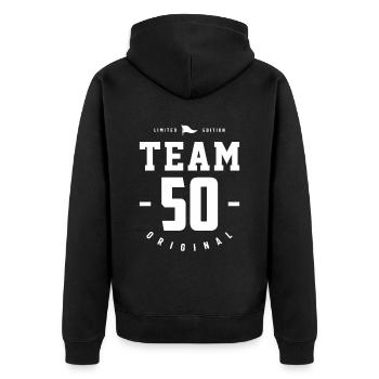 Team 50 Jahre Original - 50. Geburtstag - Unisex Premium Bio Zip Hoodie - Schwarz - Hinten - Nico (187cm)
