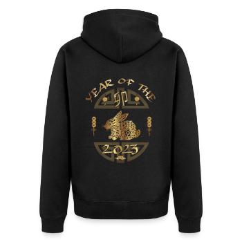 Chinesisches Neujahr - Jahr Des Kaninchens 2023 - Unisex Premium Bio Zip Hoodie - Schwarz - Hinten - Nico (187cm)
