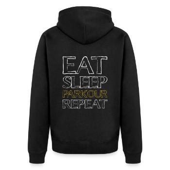 Essen Schlafen Parkour - Unisex Premium Bio Zip Hoodie - Schwarz - Hinten - Nico (187cm)