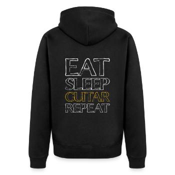 Essen Schlafen Gitarre spielen - Unisex Premium Bio Zip Hoodie - Schwarz - Hinten - Nico (187cm)