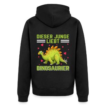 Dino Dinosaurier T-Rex Boy Junge Geschenk - Unisex Premium Bio Zip Hoodie - Schwarz - Hinten - Nico (187cm)