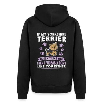 Hunde Spruch Yorkshire Terrier Design - Unisex Premium Bio Zip Hoodie - Schwarz - Hinten - Nico (187cm)