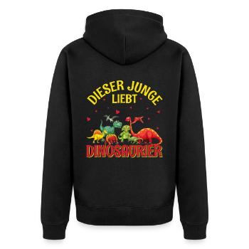 Dino Dinosaurier T-Rex Boy Junge Geschenk - Unisex Premium Bio Zip Hoodie - Schwarz - Hinten - Nico (187cm)