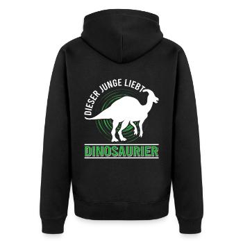 Dino Dinosaurier T-Rex Boy Junge Geschenk - Unisex Premium Bio Zip Hoodie - Schwarz - Hinten - Nico (187cm)