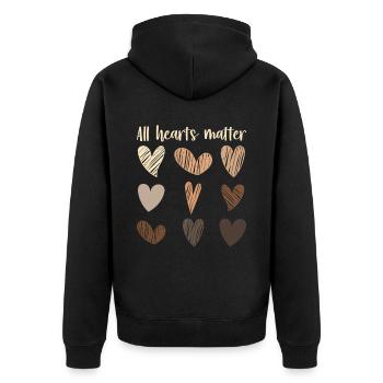 All Hearts Matter Celebrate Black Melanin Skin - Unisex Premium Bio Zip Hoodie - Schwarz - Hinten - Nico (187cm)