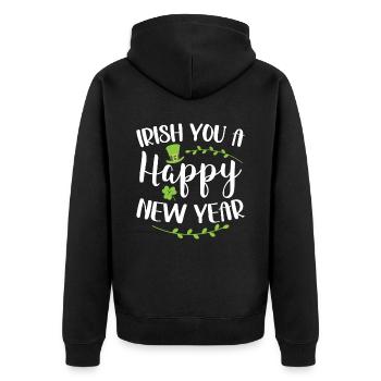 Irish You Happy New Year Green Shamrock - Unisex Premium Organic Zip Hoodie - black - Back - Nico (187cm)