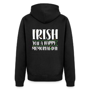 Irish You Happy Memorial Day Green Shamrock - Unisex Premium Organic Zip Hoodie - black - Back - Nico (187cm)