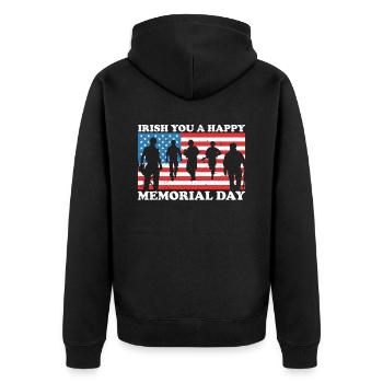 Irish You Happy Memorial Day Green Shamrock - Unisex Premium Organic Zip Hoodie - black - Back - Nico (187cm)