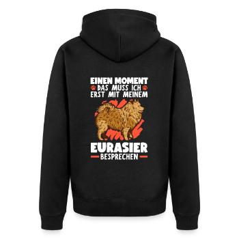 Mit meinem Eurasier besprechen Eurasian Dog - Unisex Premium Bio Zip Hoodie - Schwarz - Hinten - Nico (187cm)