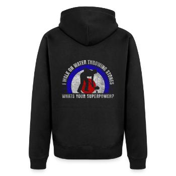 I Walk On Water Sliding Stones Curling - Unisex Premium Bio Zip Hoodie - Schwarz - Hinten - Nico (187cm)