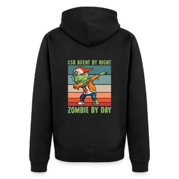 Csr-agent Bei Nacht Zombie Bei Tag Kundenservice - Unisex Premium Bio Zip Hoodie - Schwarz - Hinten - Nico (187cm)