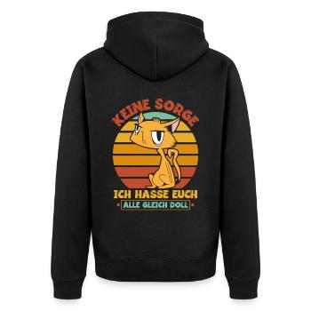 Katze Katzenliebhaber Sarkasmus - Unisex Premium Bio Zip Hoodie - Schwarz - Hinten - Nico (187cm)