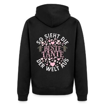 So Sieht Die Beste Tante der Welt Aus Tantchen - Unisex Premium Bio Zip Hoodie - Schwarz - Hinten - Nico (187cm)