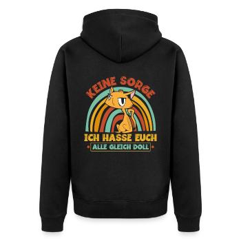 Katze Katzenliebhaber Ironie Spruch - Unisex Premium Bio Zip Hoodie - Schwarz - Hinten - Nico (187cm)
