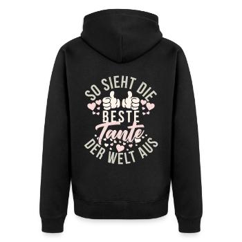 So Sieht Die Beste Tante der Welt Aus Tantchen - Unisex Premium Bio Zip Hoodie - Schwarz - Hinten - Nico (187cm)