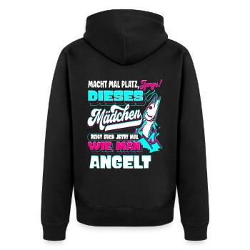 Mädchen Zeigt Jungs Wie Man Angelt Angeln - Unisex Premium Bio Zip Hoodie - Schwarz - Hinten - Nico (187cm)