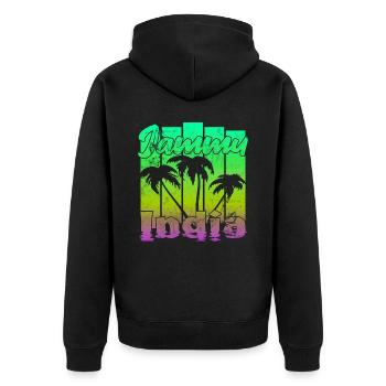 Jammu India Sonnenuntergang - Unisex Premium Bio Zip Hoodie - Schwarz - Hinten - Nico (187cm)
