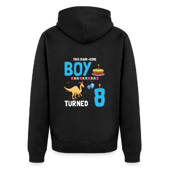 Parasaurolophus Kinder Design Dinosaurier - Unisex Premium Bio Zip Hoodie - Schwarz - Hinten - Nico (187cm)