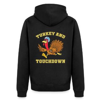 Thanksgiving Turkey And Touchdowns - Thanksgiving - Unisex Premium Bio Zip Hoodie - Schwarz - Hinten - Nico (187cm)