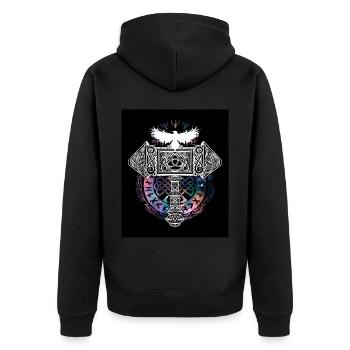 Thor Hammer Rabe Mjölnir Runen Wikinger Galaxie - Unisex Premium Bio Zip Hoodie - Schwarz - Hinten - Nico (187cm)