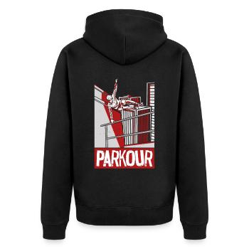 Parkour Free Running Traceur - Unisex Premium Organic Zip Hoodie - black - Back - Nico (187cm)