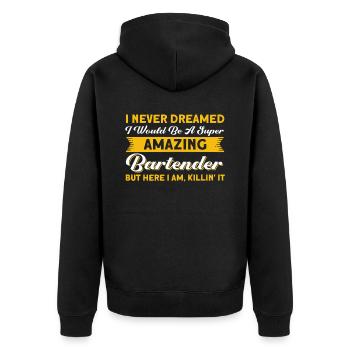 Barkeeper Geschenk Mixologist Spruch Bar - Unisex Premium Bio Zip Hoodie - Schwarz - Hinten - Nico (187cm)