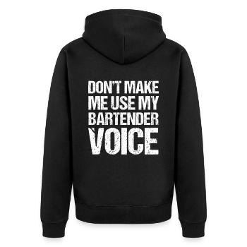 Barkeeper Geschenk Mixologist Spruch Bar - Unisex Premium Bio Zip Hoodie - Schwarz - Hinten - Nico (187cm)