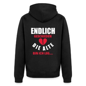 Endlich Geschieden Lustiges Exfrau Scheidung - Unisex Premium Bio Zip Hoodie - Schwarz - Hinten - Nico (187cm)