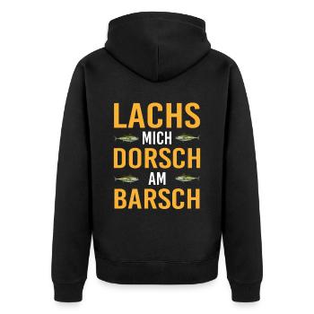 Lachs Mich Dorsch Am Barsch Angler Fischarten - Unisex Premium Bio Zip Hoodie - Schwarz - Hinten - Nico (187cm)